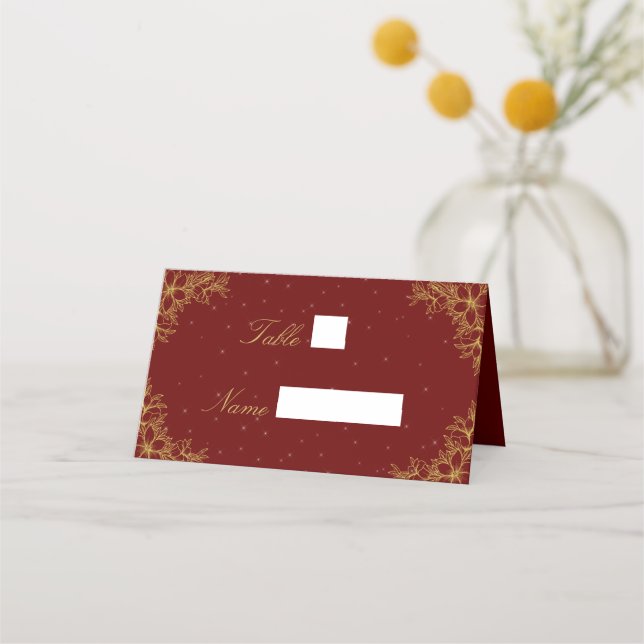 Asiento Tarjeta Ornate de Oro Boda Floral Venue Place (Anverso)
