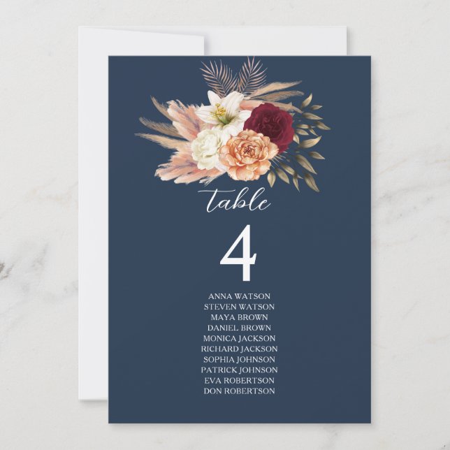 Asientos de Boda en Azul Marino y Borgoña (Anverso)