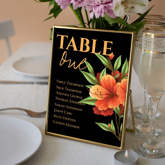 Asientos de mesa de Boda floral Naranja Moody oscu (Dark Moody Orange Floral Wedding Table Seating)