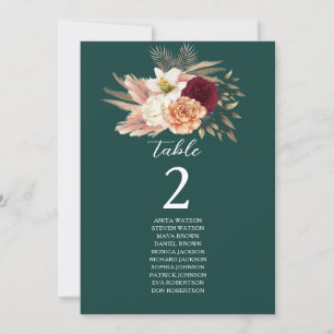 Asientos de mesa florales esmeralda y burdeos