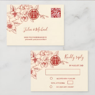 Asistencia Tarjeta de confirmación de boda china roja crema M