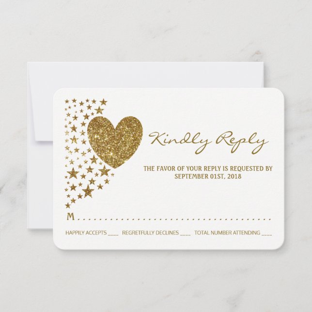 Asistencia Tarjeta de Confirmación de Boda Corazón y Estrella (Anverso)