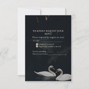 Asistencia Tarjeta de confirmación de boda de cisne romántico