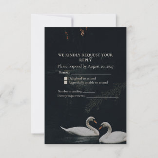 Asistencia Tarjeta de confirmación de boda de cisne romántico