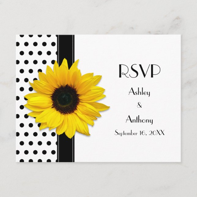 Asistencia Tarjeta de confirmación de boda de lunares negros  (Anverso)