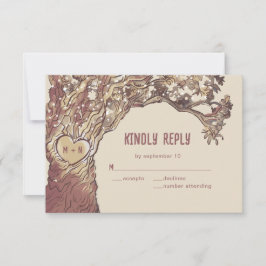 Asistencia Tarjeta de confirmación de boda de roble con coraz