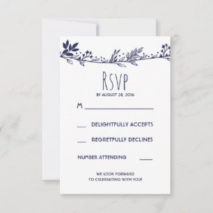 Asistencia Tarjeta de confirmación de boda floral blanca y az