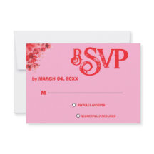 Tarjeta de confirmación de boda floral rosa románt