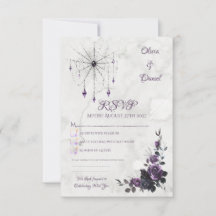 Tarjeta de confirmación de boda gótica con flores