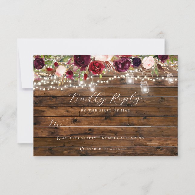 Asistencia Tarjeta de confirmación de boda Luces Rústicas de  (Anverso)