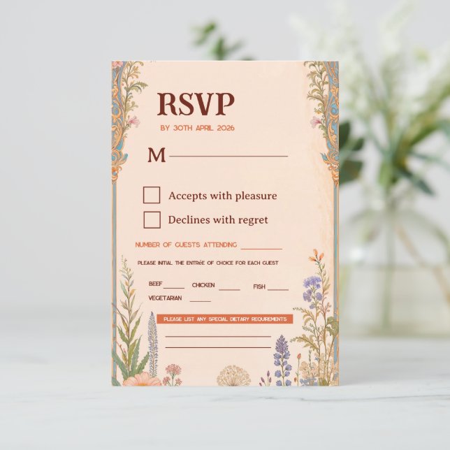 Asistencia Tarjeta de confirmación de boda Retro Chic (Anverso de pie)