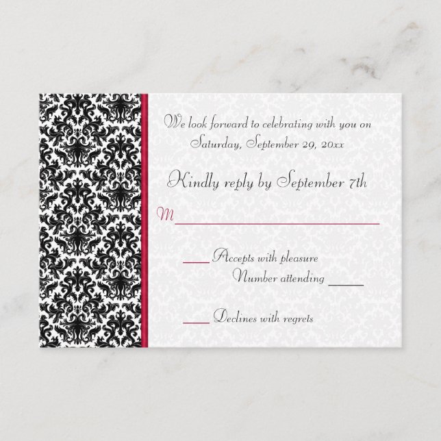 Asistencia Tarjeta de confirmación de damasco negro, blanco y (Anverso)