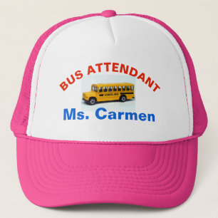 ASISTENTE con nombre, GORRA ROSADO del AUTOBÚS