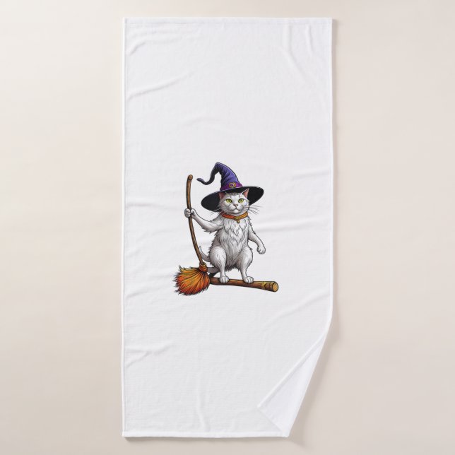 Asistente para gatos Halloween Bruja Mystical Cat  (Toalla de baño)