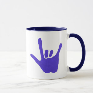 ASL Mano de amor en azul en los tazas