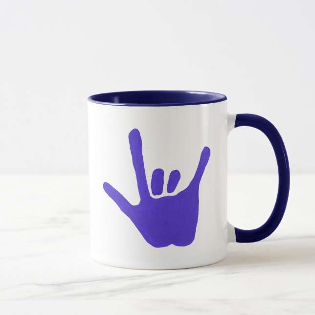 ASL Mano de amor en azul en los tazas (Derecha)