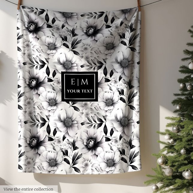 Asombrosa manta opulenta de flores blancas y negra (Amazing opulent black and white flowers blanket)