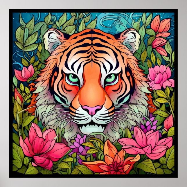 Asombroso arte del tigre en Poster de la jungla (Frente)