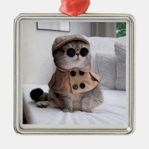 asombroso detective cat Navidad Ornamento