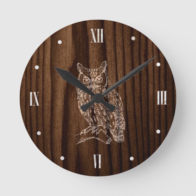 Aspecto de madera con reloj de pared de búho (Anverso)