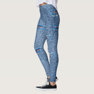 Aspecto de moda y afligido Denim Jeans Leggings