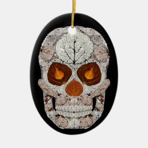 Aspen Leaf Skull 11 Ornamento Cerámico Oval