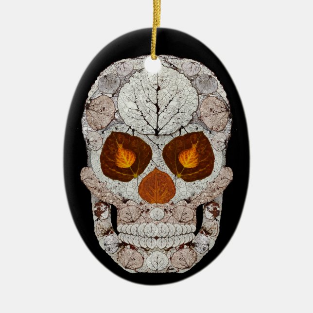 Aspen Leaf Skull 11 Ornamento Cerámico Oval (Frente)