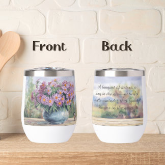 Asters de acuarela y botellas de agua de citas de 