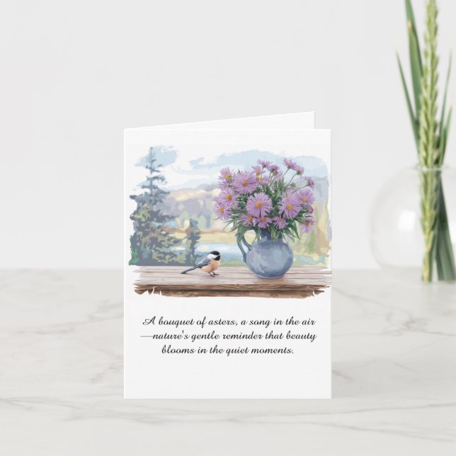 Asters de acuarela y citación de pollo (Anverso)