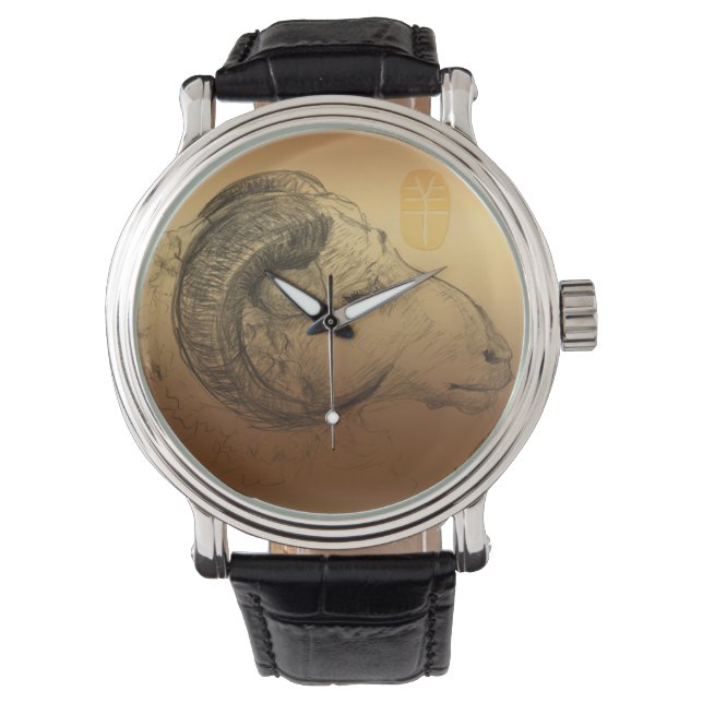 Astrología del Año Chino Ram Dorado Reloj Zodiac (Anverso)