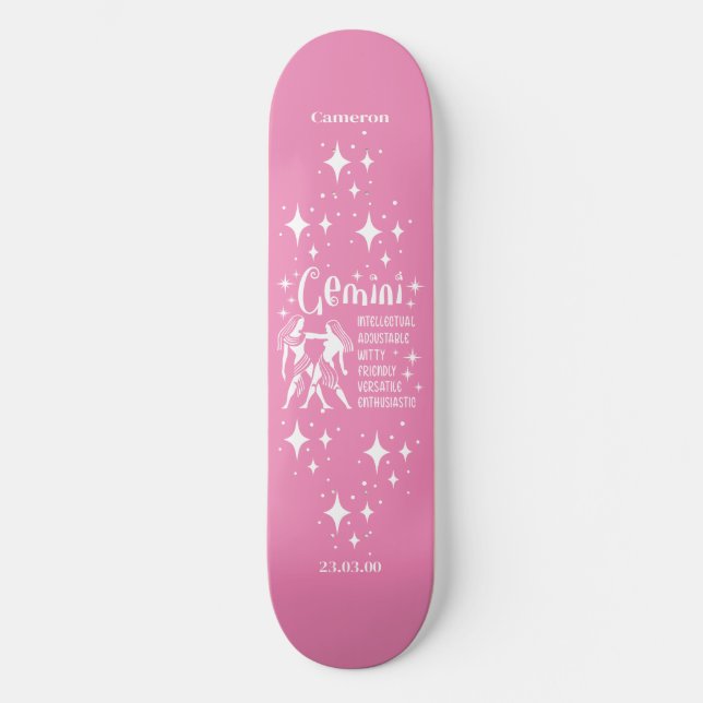 Astrología Patineta rosa con símbolo Gemini (Anverso)