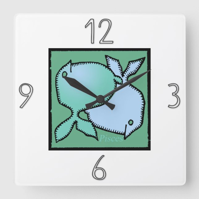 Astrología Zodiac Rótulo Pisces Muro Reloj (Anverso)