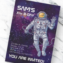 Astronauta acuarela en invitación a cumpleaños esp