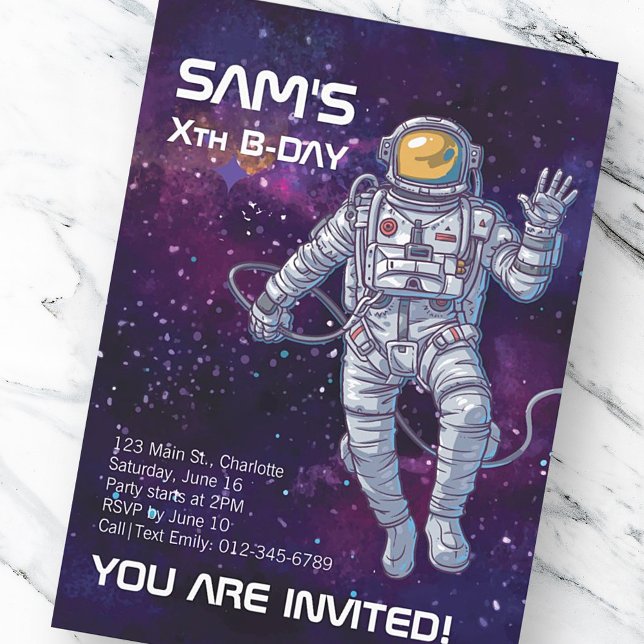 Astronauta acuarela en invitación a cumpleaños esp (Subido por el creador)
