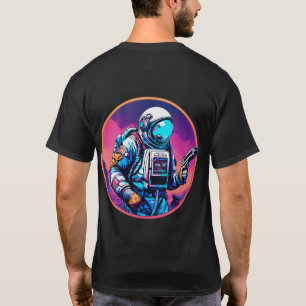Astronauta con arma en camiseta holográfica de man
