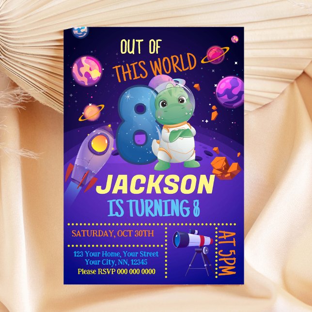 Astronauta de dinosaurios Invitación de cumpleaños (Subido por el creador)