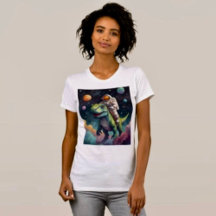 Astronauta en camiseta de Dino en el espacio