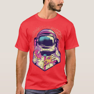 Astronauta en el espacio con pizza y no camiseta