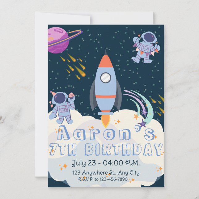Astronauta en el espacio Invitación al cumpleaños (Anverso)