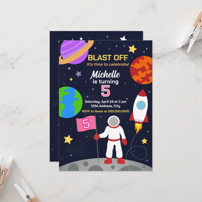 Astronauta en invitación al cumpleaños espacial (Anverso/Reverso In Situ)