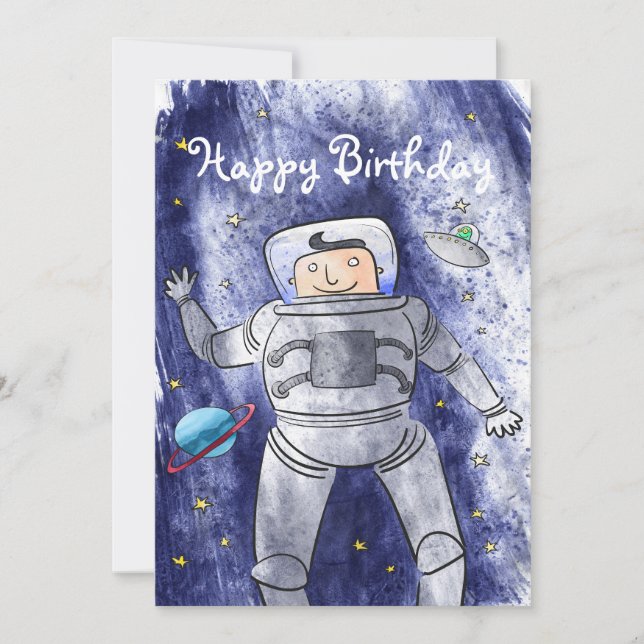 Astronauta en tarjeta de cumpleaños espacial (Anverso)
