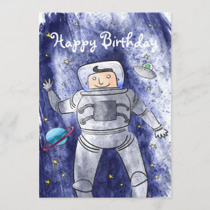 Astronauta en tarjeta de cumpleaños espacial