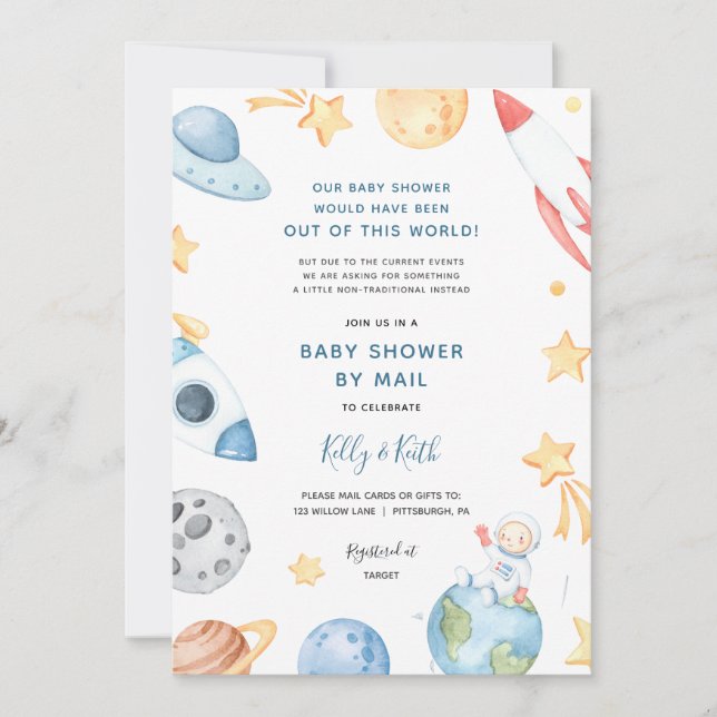 Astronauta espacial Baby Shower por invitación de  (Anverso)