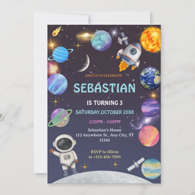 Astronauta espacial Cualquier invitación de fiesta (Anverso)