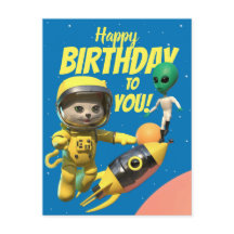 Astronauta feliz cumpleaños y postal extranjera
