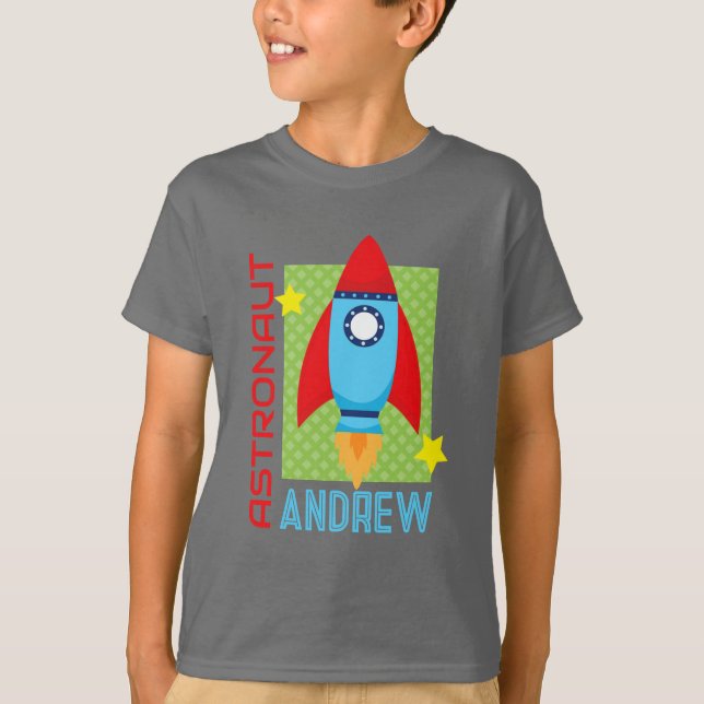 Astronauta gris nombre espacio cohete camiseta Fie (Anverso)