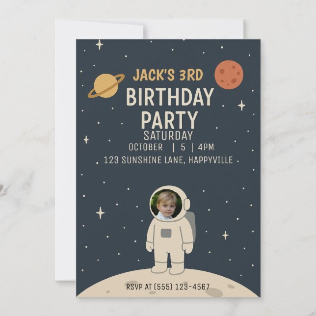 astronauta invitaciones de cumpleaños chico (Anverso)