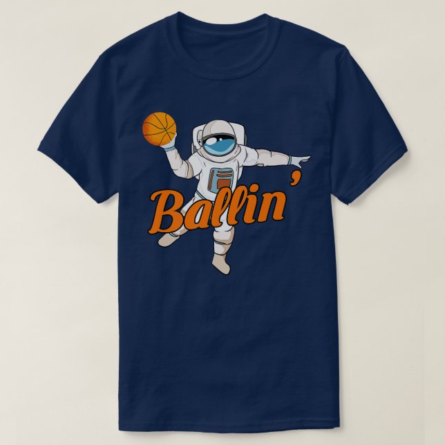 Astronauta juega a baloncesto con camiseta premium (Diseño del anverso)