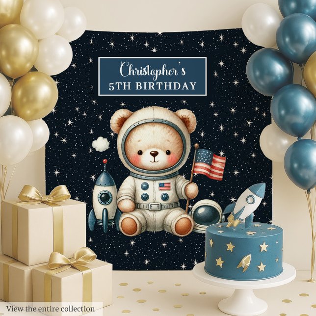 Astronauta lindo con tapiz para fiesta de cumpleañ (Cute Astronaut Bear Tapestry for Birthday Party)