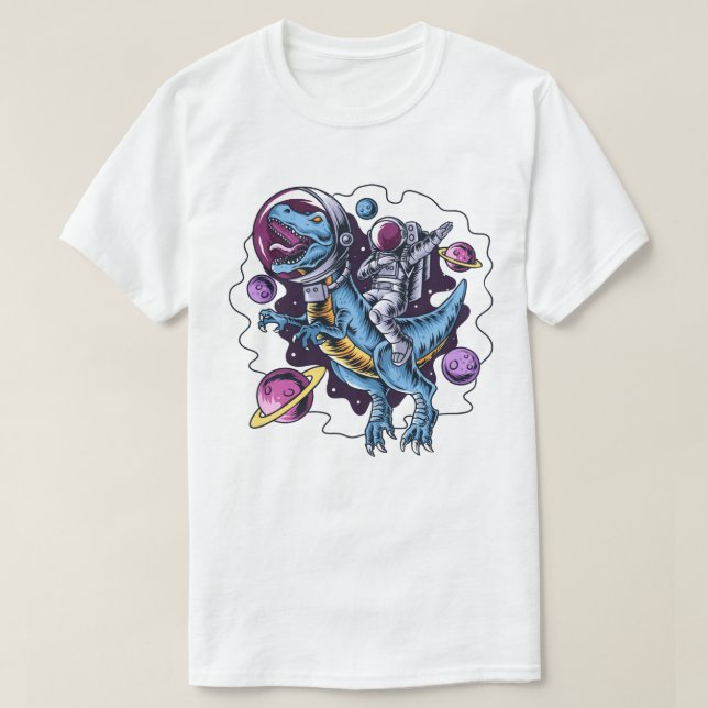 Astronauta montando una camiseta T-Rex (Diseño del anverso)